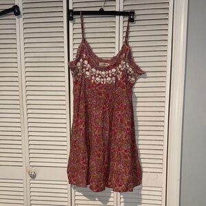 NATURAL LIFE Pink Paisley Mini Dress with White Embroidered Yoke